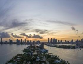 Sunset over Miami, the aerial view from Venetian Islands